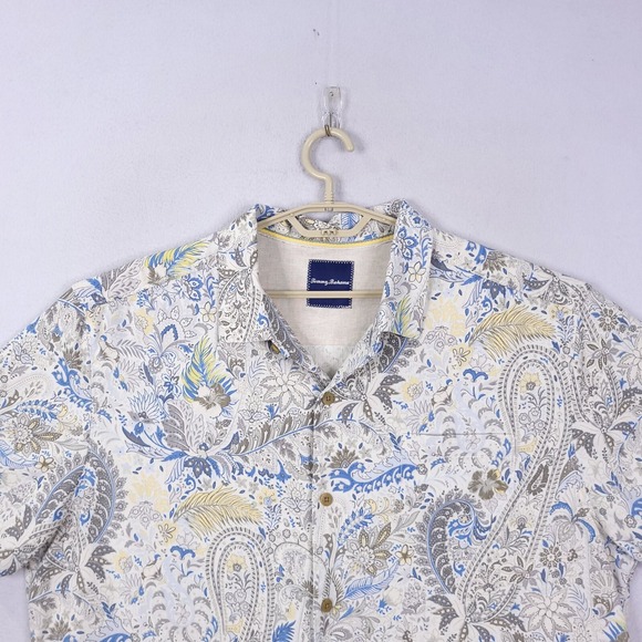 Tommy Bahama Shirt Men XXL PaisleyHawaiian Silk BeachCamp Tiki
